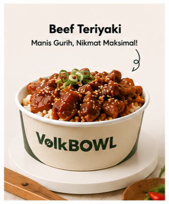 VolkBOWL Protein Bowl Beef Teriyaki Frozen Food Tinggi Protein 350g